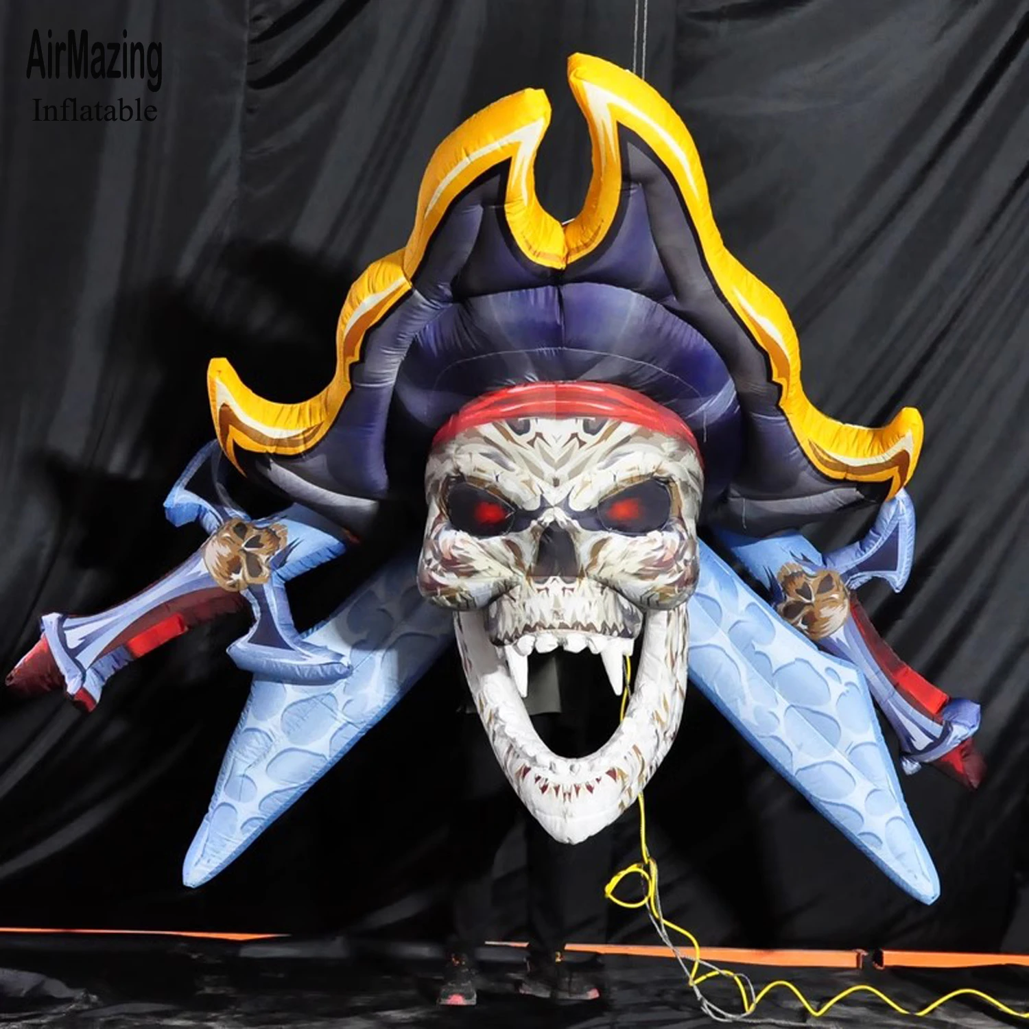 Tête de Mort Gonflable Horrible avec Motifs, Modules de Cour Extérieure, Décoration d'Halloween