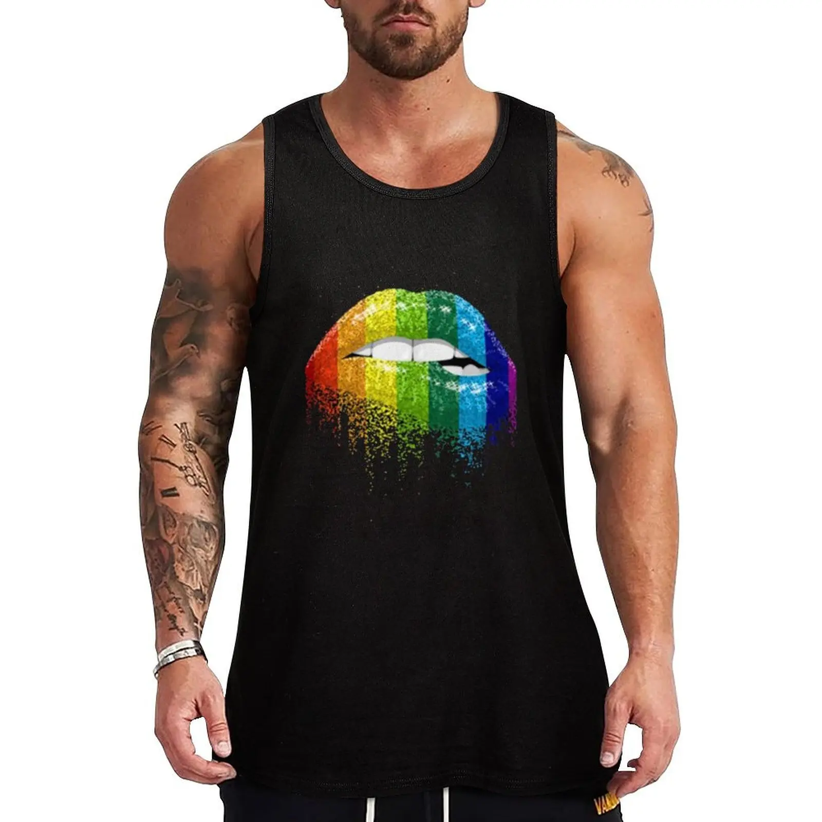 Rainbow Lips Tank Top gym clothes man fitness tops gym for men Men's t shirt