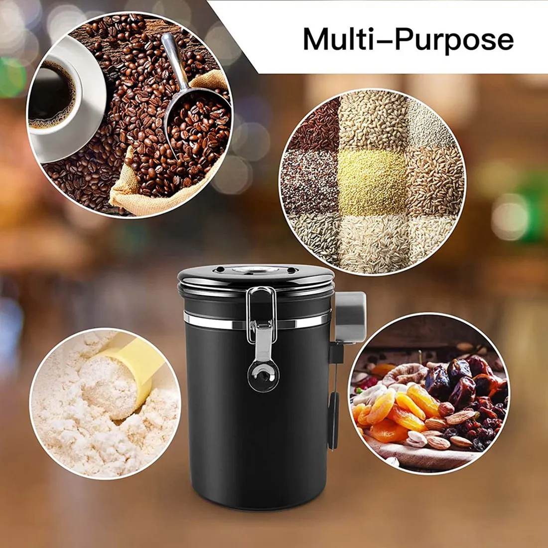 Coffee Jar Airtight 500G Beans 1.8L Beans Container Vacuum Coffee Box with Spoon Storage Jar for Coffee Powder Tea Cocoa