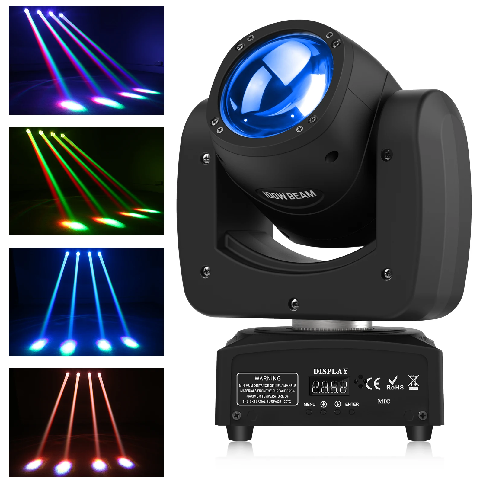 High Brightness LED Moving Head Light, RGBW 4 em 1 Stage Beam, DMX para DJ, Disco, Club Party, 100W