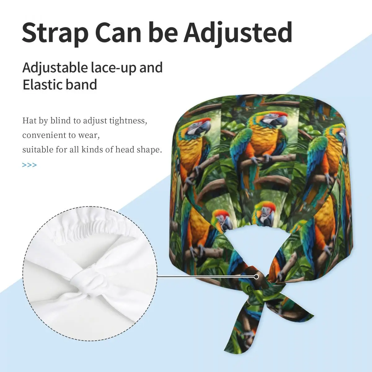 Cute Macaw Parrots Scrub Hat Doctor Working Surgical Cap Unisex Adjustable Nursing Caps for Dentist
