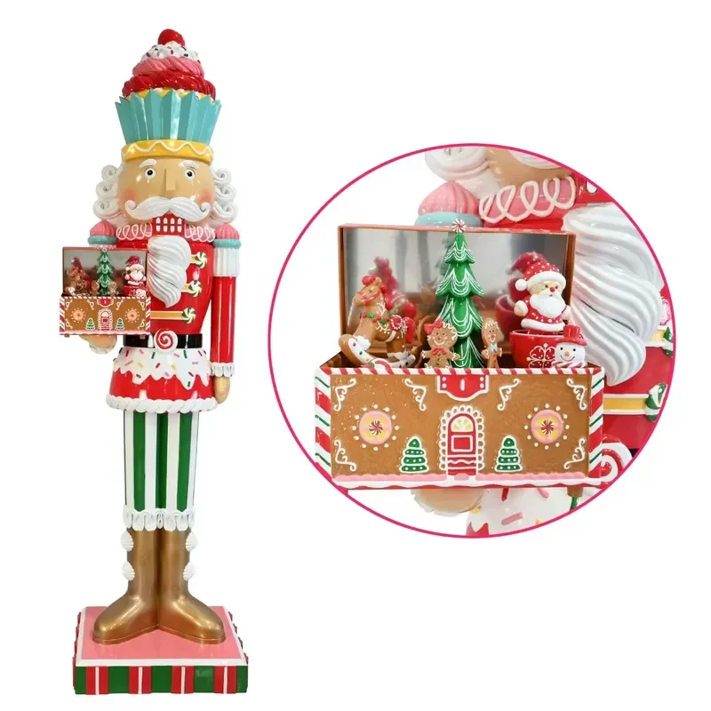 for Custom Life-size Resin Outdoor Musical Christmas Nutcracker with LED Lights Gift Box Open Soldier Decoration