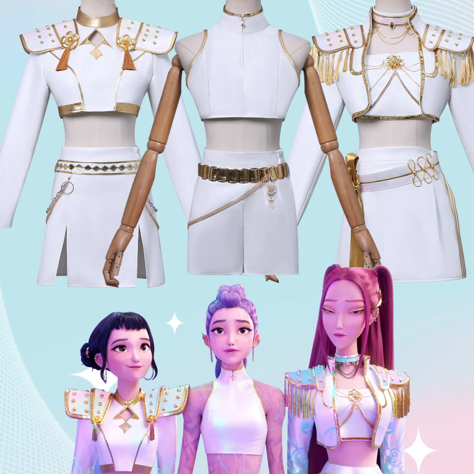 

Anime K-POP Demon Hunter Cosplay Mira Zoe Rumi Costume Mira Zoe Rumi White Leather Performance Costumes Halloween Costume