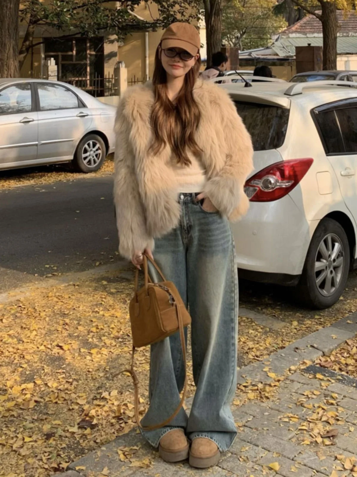 

Trendy Young Short Fur Coat Premium Look Beautiful Fur Outerwear Spring 2026 Casual Long Sleeve Korean Style Loose Fit