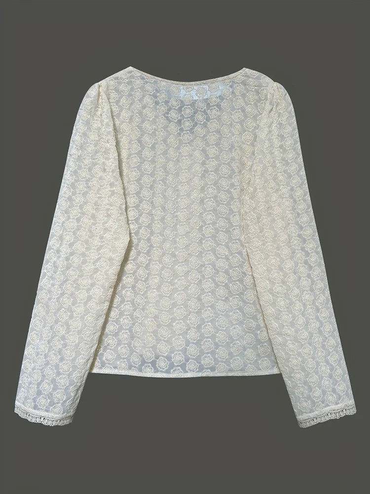 Camicie da donna monopetto trasparenti in rete di nuova moda Camicetta da donna casual elegante a maniche lunghe con scollo a V Top da donna da ufficio