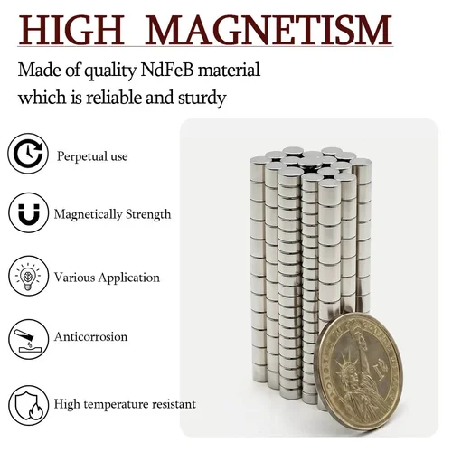 Imagen 2 del producto Imán de Neodimio Redondo Superfuerte, Imanes Potentes N35, Imán Permanente Pequeño de NdFeB para Refrigerador, 4x2, 5x2, 6x2, 6x3, 5x3