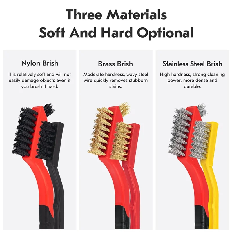 SEWS-Wire Brush Set 6Pcs, Stainless Steel/Brass/Nylon/Bristle Brushes For Cleaning Rust, Scrub Removal Paint And Grout