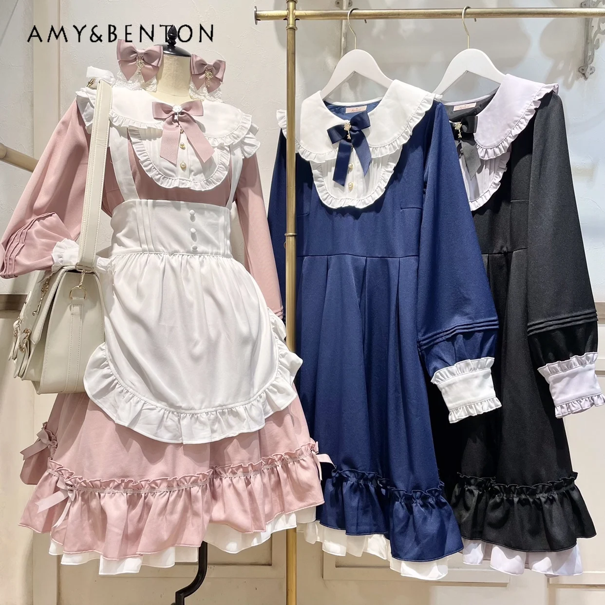 

Japanese Liz Sweet Doll Collar Bow Lantern Sleeve Dress for Women Cute Lolita Dresses Kawaii Slim Fit Patchwork Y2K Mini Dress