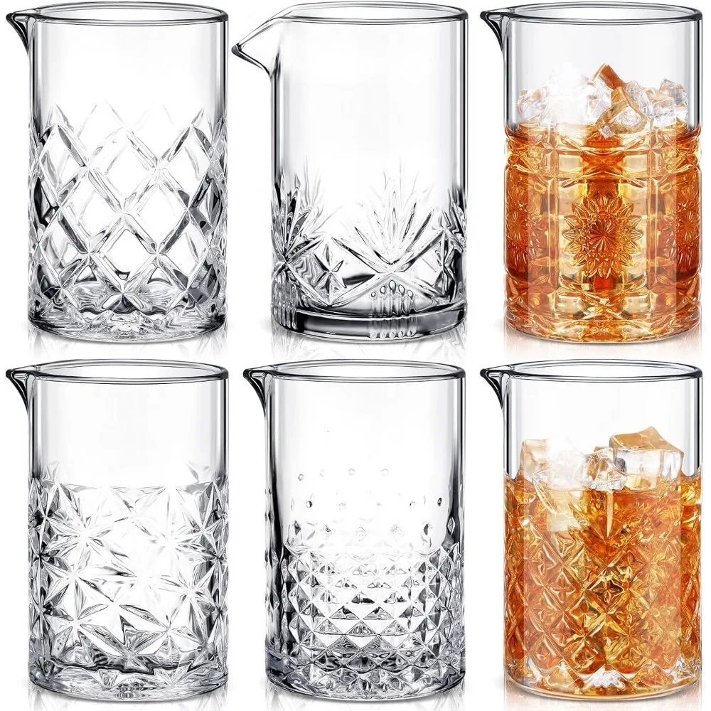 

6 Pcs Cocktail Mixing Glass 24 oz Bartender Crystal Stirring Glass Thick Bottom Bar Seamless Mixing Pitcher for Stirring Drinks