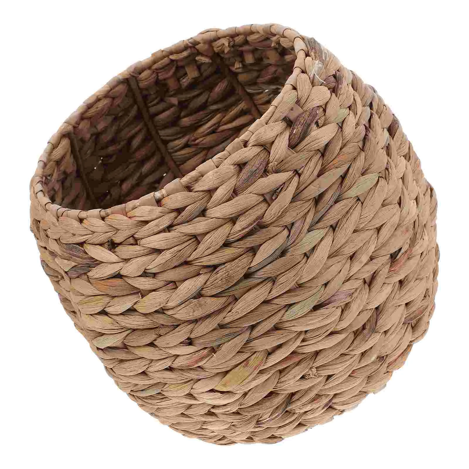 

Straw Storage Basket Woven Desktop Sundries Organizer for Table Flower Vase Baskets Hyacinth Manual Sundry Home Supplies