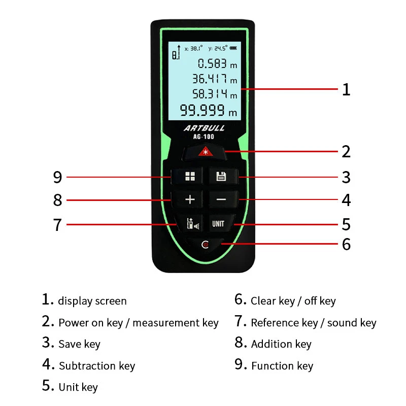 Green Laser Distance Meter 70m 100m 120m Rangefinder with Angle display USB RechargeableTape Measure ruler Roulette tool