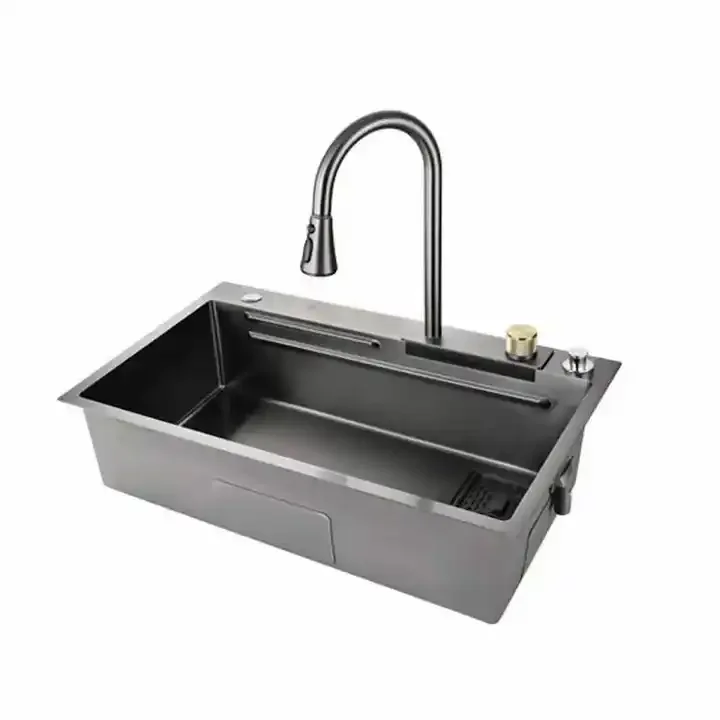 Yi Hao Multifunction Kitchen Sink 304SUS Kitchen Sink Faucet Modern Waterfall Rainfall Single Bowl Kitchen Sink Set