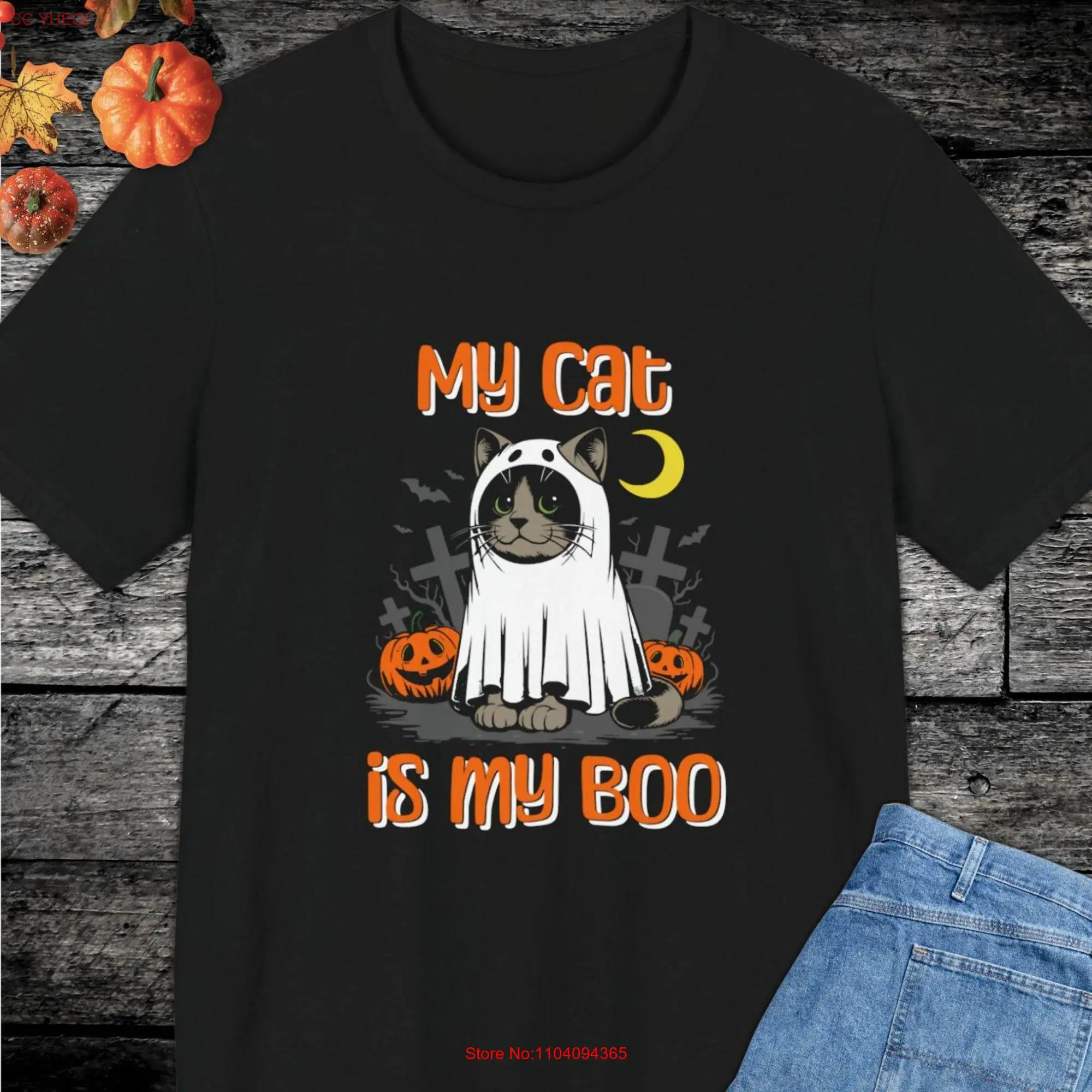 Meine Katze ist Boo Halloween Geist Kürbisse Fledermäuse Grabsteine Mond Trikot T-Shirt xs 5xl gruseliges Geschenk für Mama