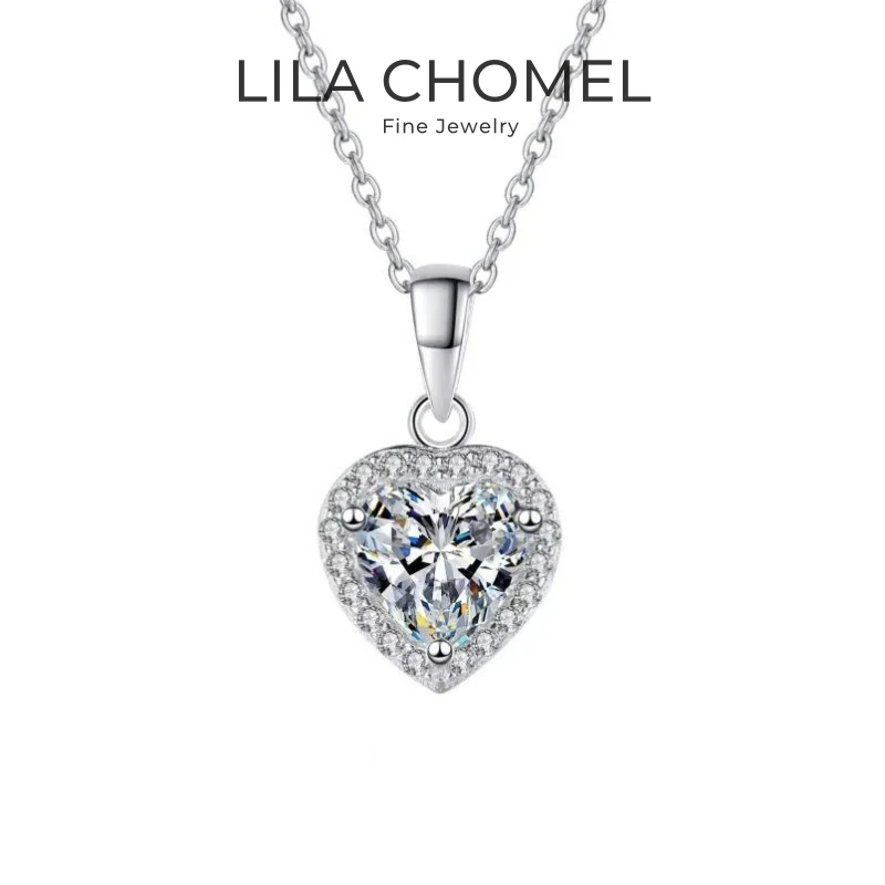 

Girl Valentine's Day 18K White Gold Necklaces Wedding Heart Pendant 1CT Moissanite Diamond PT950 Platinum Women Birthday Gift