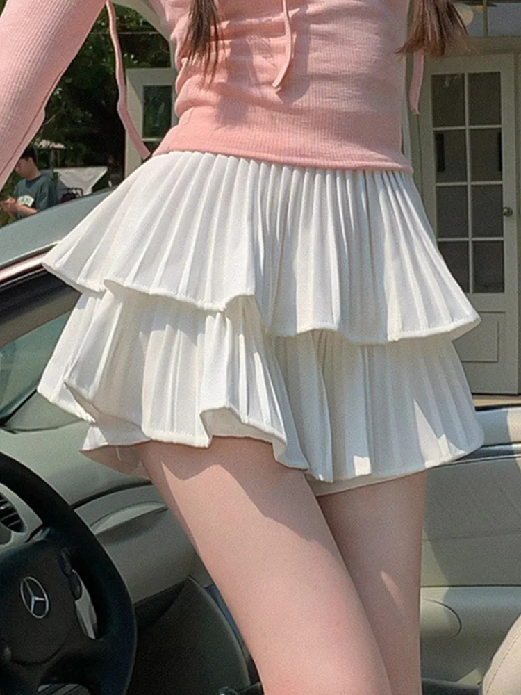 Summer Pleated Sexy Mini Skirt Women White Black Pink  High Waist Casual Girls Tennis Vintage Skort Clothes