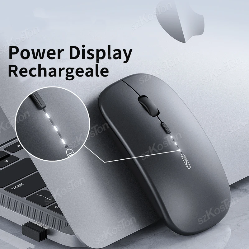 2.4GHz Wireless Mouse Ultra-thin Rechargeable Silent Mouse 1600 DPI 3 Levels Adjustable Mice for Computer Laptop PC