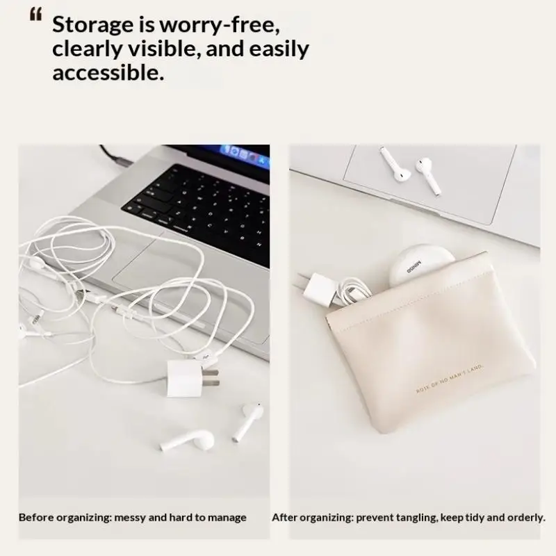 * Automatic Closed Purse Bag Mini PU Separate Earphone Charging Cable Storage Bag Portable Zero Wallet Coin Lipstick Storage Bag