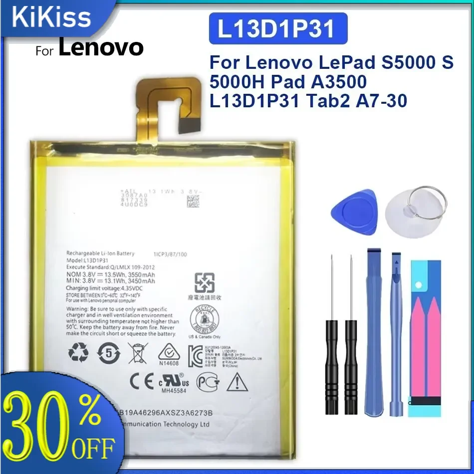 

Аккумулятор для планшета L13D1P31 3550 мАч для Lenovo Pad A3500 S5000 S5000-H Tab3 7 TB3 710I 710F Tab 2 A7 A7-30 A7-10F A7-20F