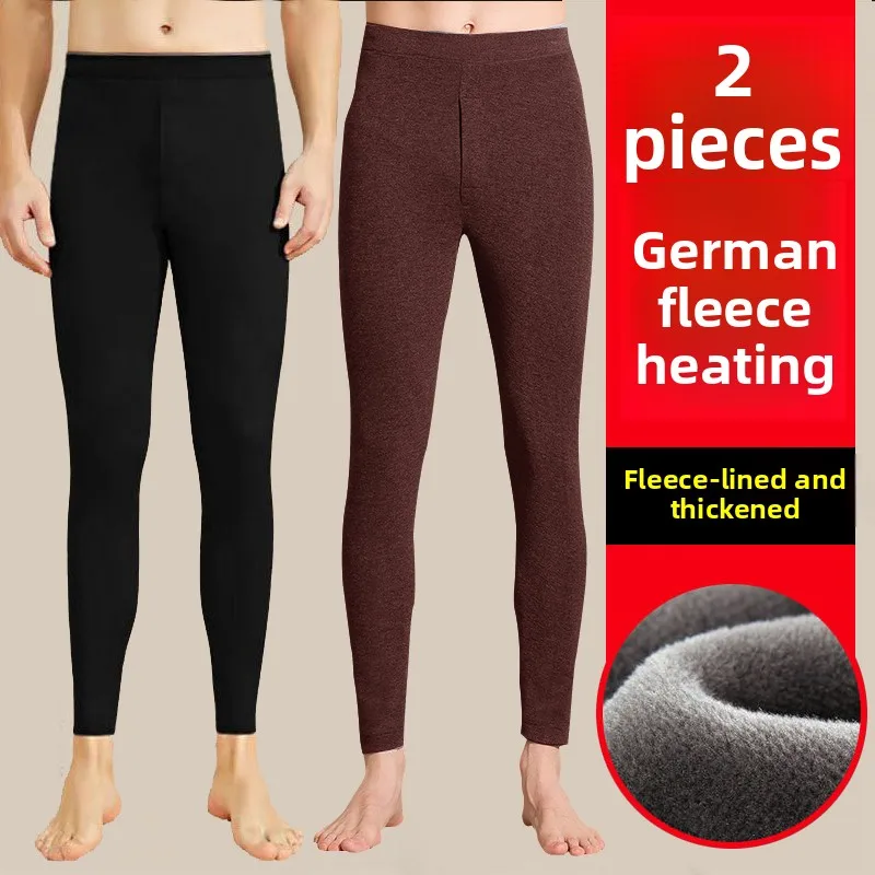 両面ドイツ製ベルベット発熱シームレスメンズサーマルパンツ大きいサイズ暖かいボトムスパジャマロングパンツ