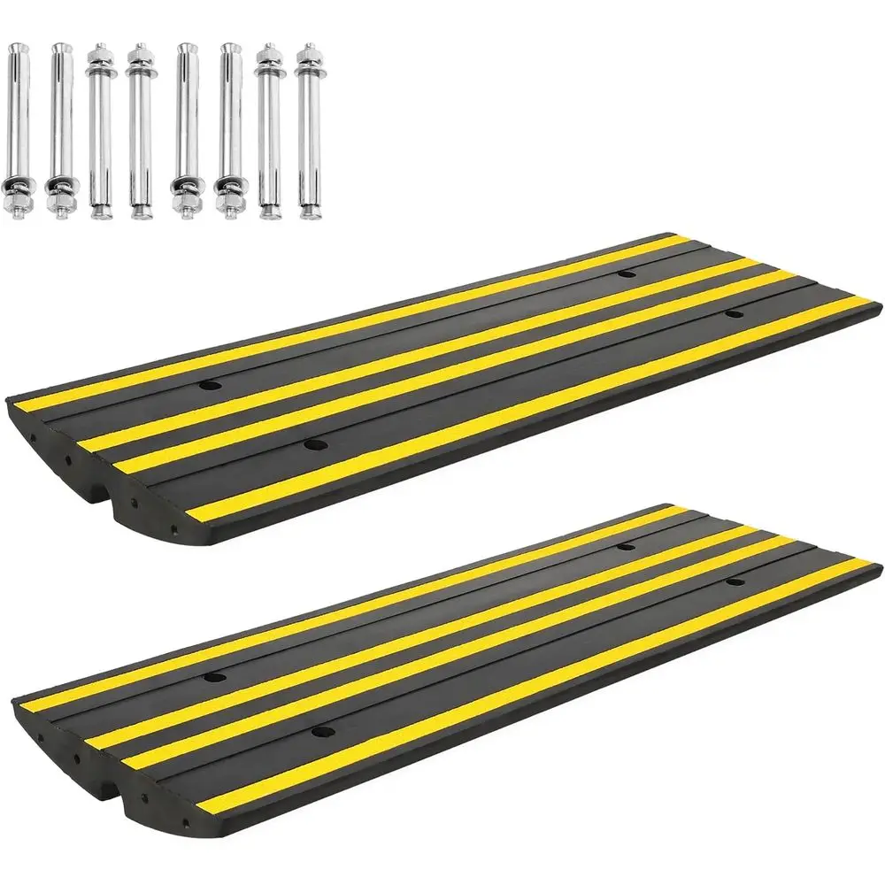 

48 Commercial-Grade Rubber Driveway Ramps with Drainage Channels, Low-Profile Curb & Gutter Ramps for Vehicles, Wheelchairs & Ca