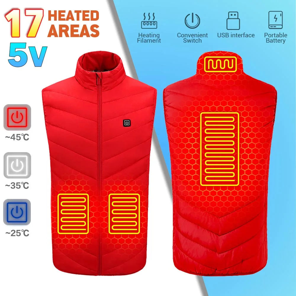 

Winter Electric Heated Vest Outdoor Camping Infrared USB Heated Vest Jacket 17Areas Electric Heated Vest Zone Heating Vest