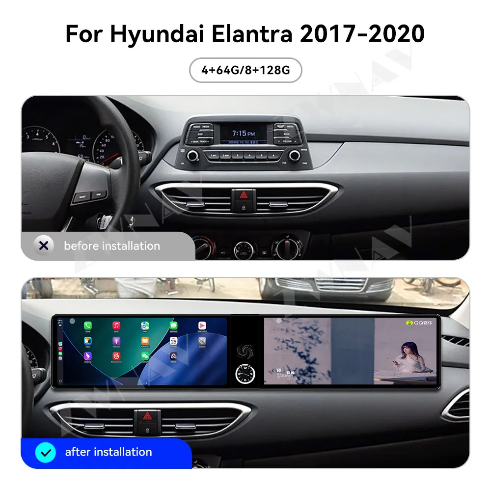 Android 13 GPS Navigation Carplay 12.3+12.3 inch Touch Screen For Hyundai Elantra 2017-2020 Android Auto Radio Stereo Carplay