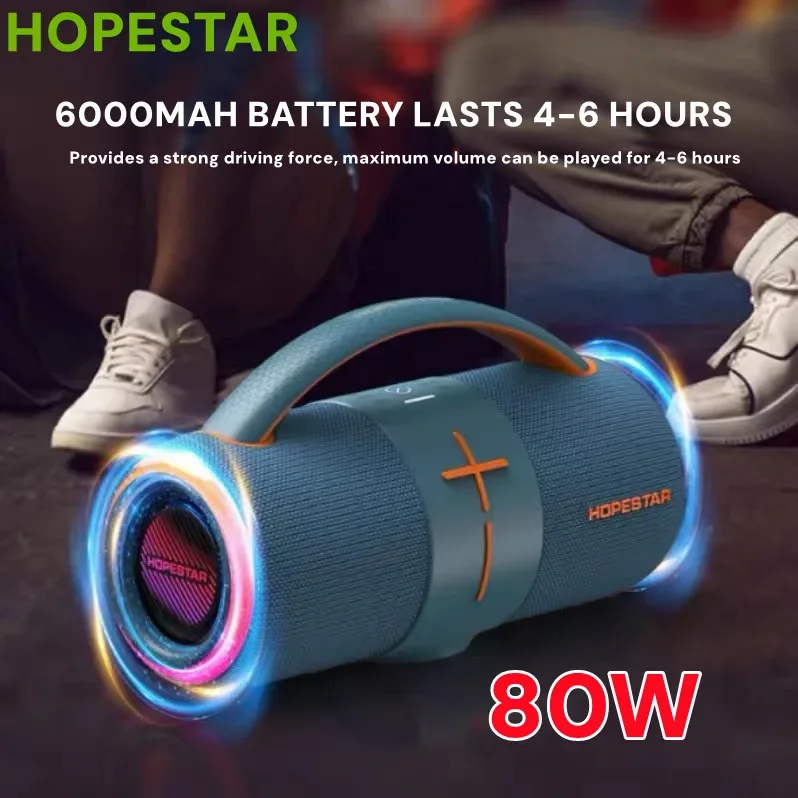 HOPESTAR H68 Boombox-Lautsprecher, tragbarer Bluetooth-Super-Subwoofer, MP3-Player, hohe Leistung, 80 W, leistungsstarke Säule, Soundbox, Audio-Center