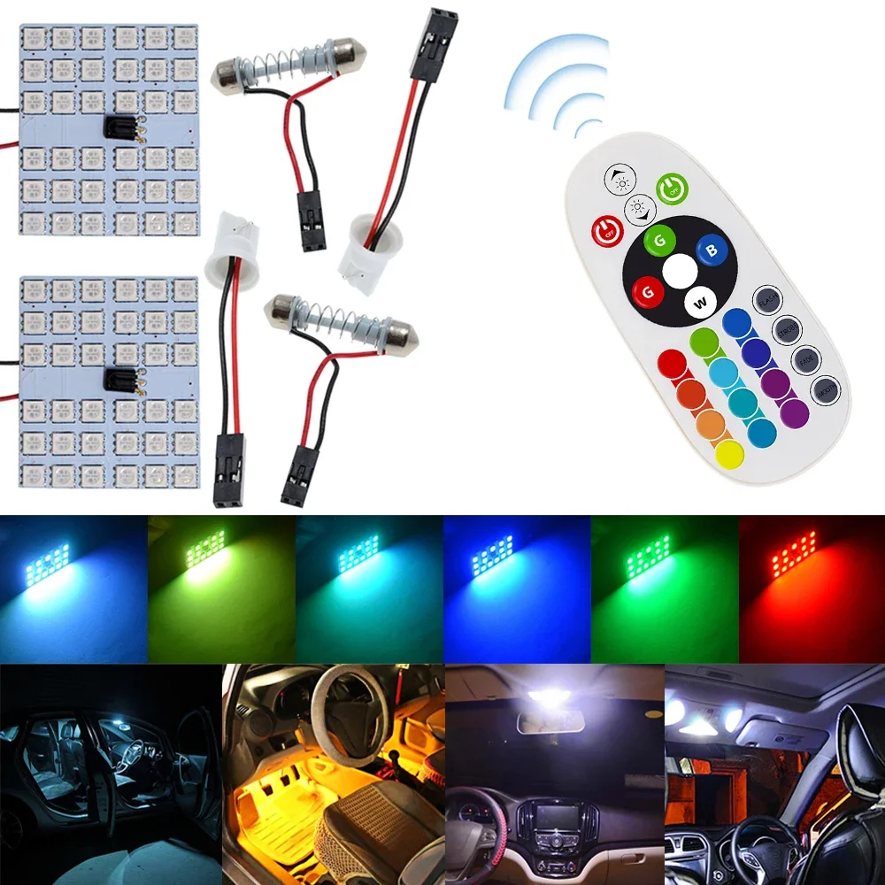 

2 шт. Автомобильные светодиодные лампы T10 5050 36SMD BA9S 12 в пульт дистанционного управления RGB панель интерьерная автомобильная лампа для чтения ...