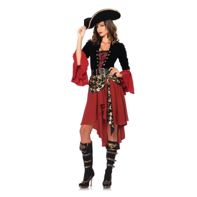 Purim Female Caribbean Pirates Captain Costume Halloween Cosplay Suit Woman Gothic Medoeval Fancy Dress Performance outfit