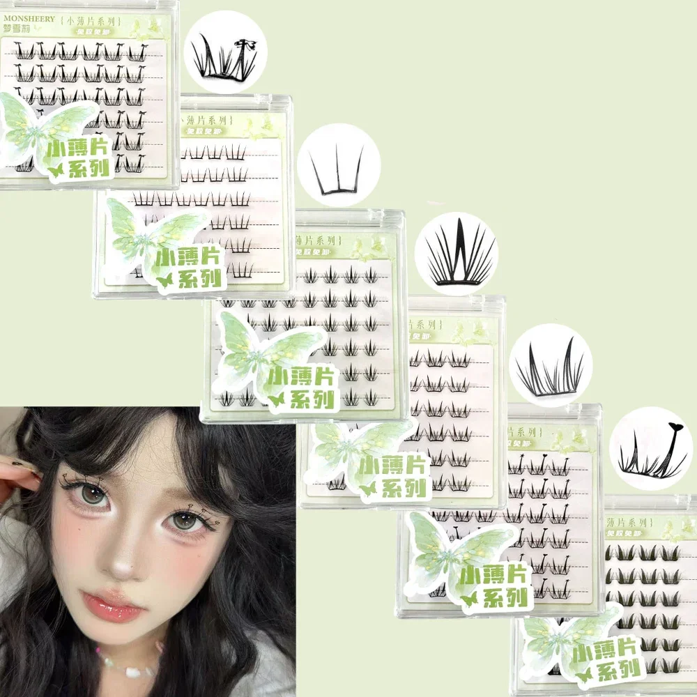 Glue Free False Eyelashes Ultra-thin Natural Curled with Butterfly Star Heart Fake Eyelash Single Cluster DIY Korean Eye Makeup