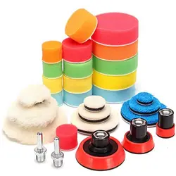 29PCS/Set 1 2 3 inch Auto Car Polishing Buffing Pads Set Waxing Sponge Wheel Cleaning Wool Backing Plates, M14 Drill Adapter