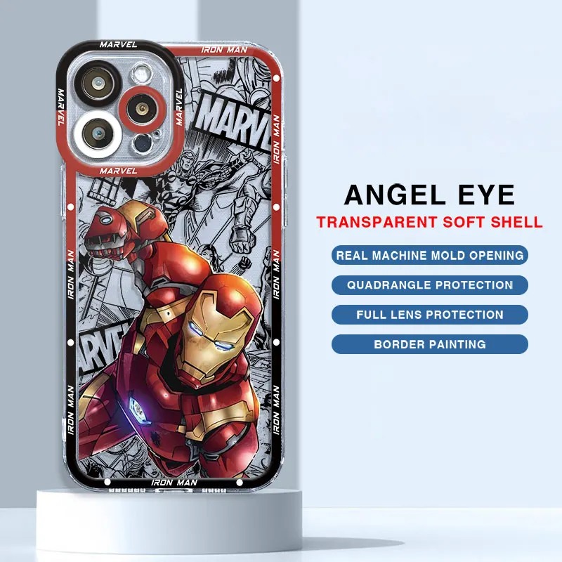 Marvel Spiderman Iron Man Case for Samsung Galaxy A33 A54 A13 A14 4G A15 A24 A73 5G A34 A23 A25 Coque Transparent Soft Cover