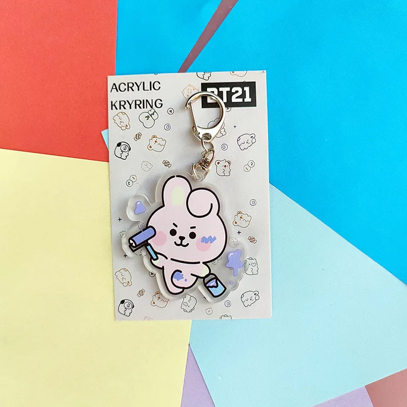 Nuovo Bt21ed Kawaii Anime Tata Rj Cooky Chimmy Graffiti portachiavi in acrilico simpatico cartone animato borsa ciondolo ornamento regalo per ragazze