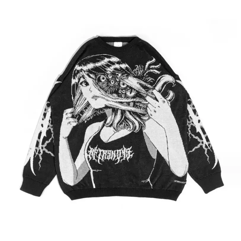 

Hip Hop Y2k Cartoon Sweaters Men Women High Street Anime Girl Printed Oversize Pullover Male Harajuku Knitted Tops 2023 w585
