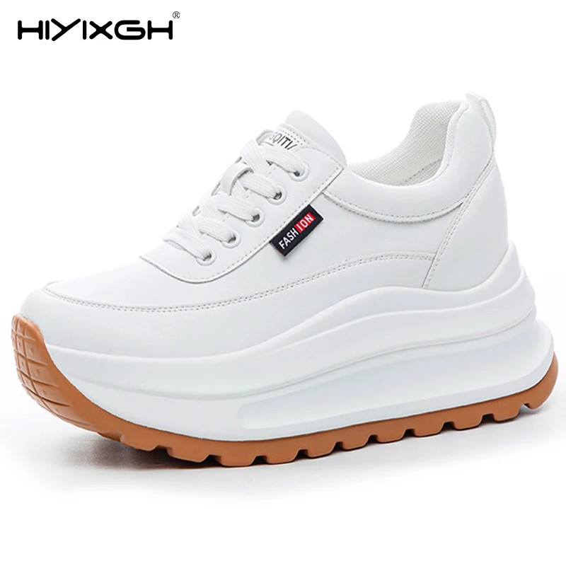 

8cm Heel Sneakers Genuine Leather White Platform Sneakers for Women Chunky Platform Women Fashion Sneaker Shoes Wedge Heel