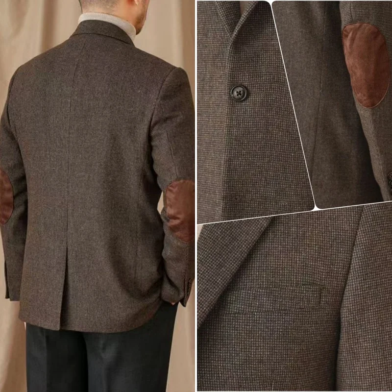 

﻿ Men's Suit Coat Autumn and Winter Brown Black Business Office Slim-fit Coat Warm Fashion Suit Trendy Men