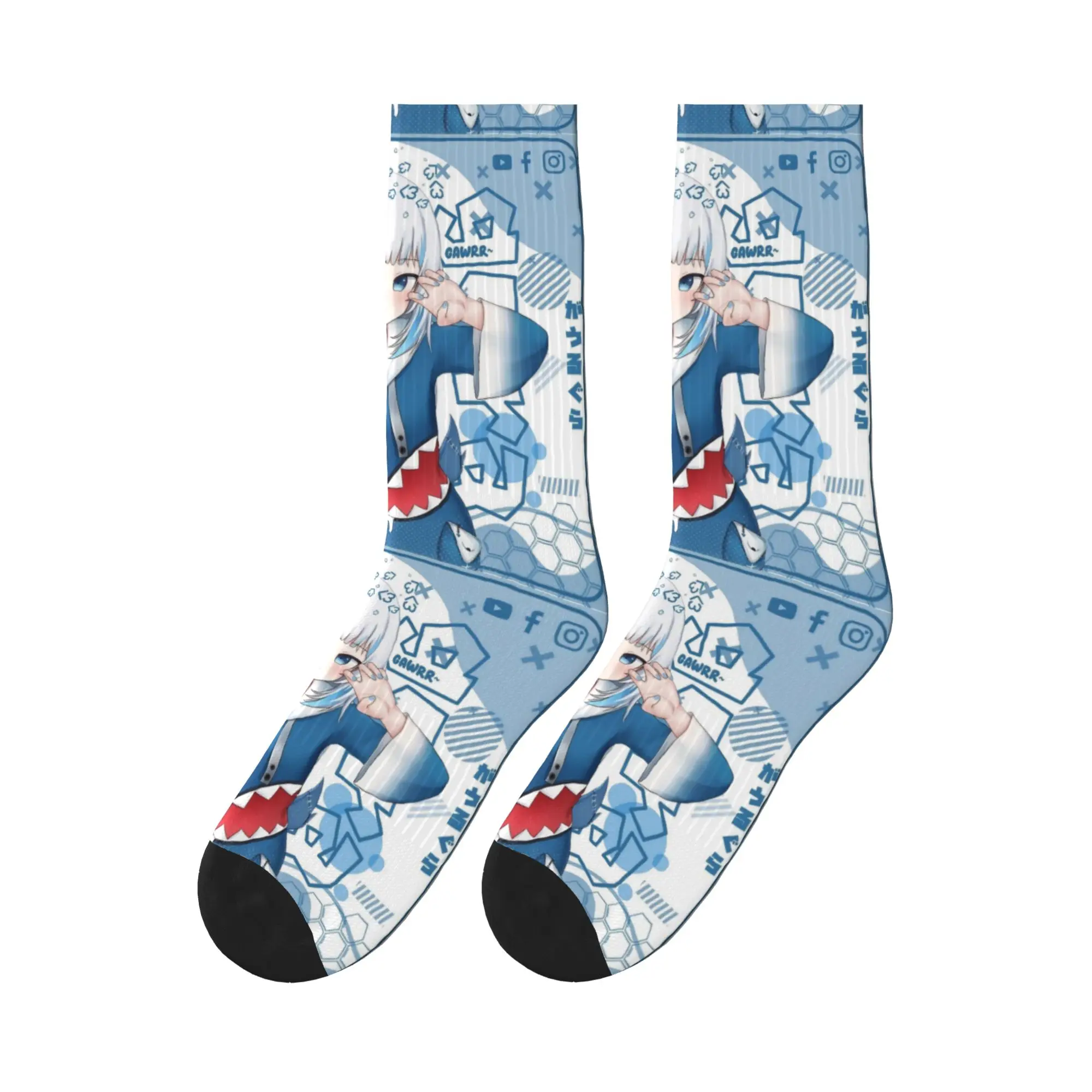 

Gawr Gura Kimono Saba Sameko Socks Pattern Stockings Anti Slip Men Socks Comfortable Autumn Funny Climbing Socks