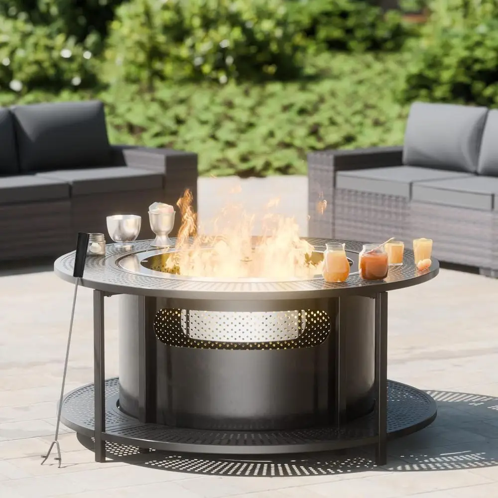 

37 Outdoor Tabletop Fire Pit with 25 Smokelire, Stainless Steel, Weather-Resistant Cover