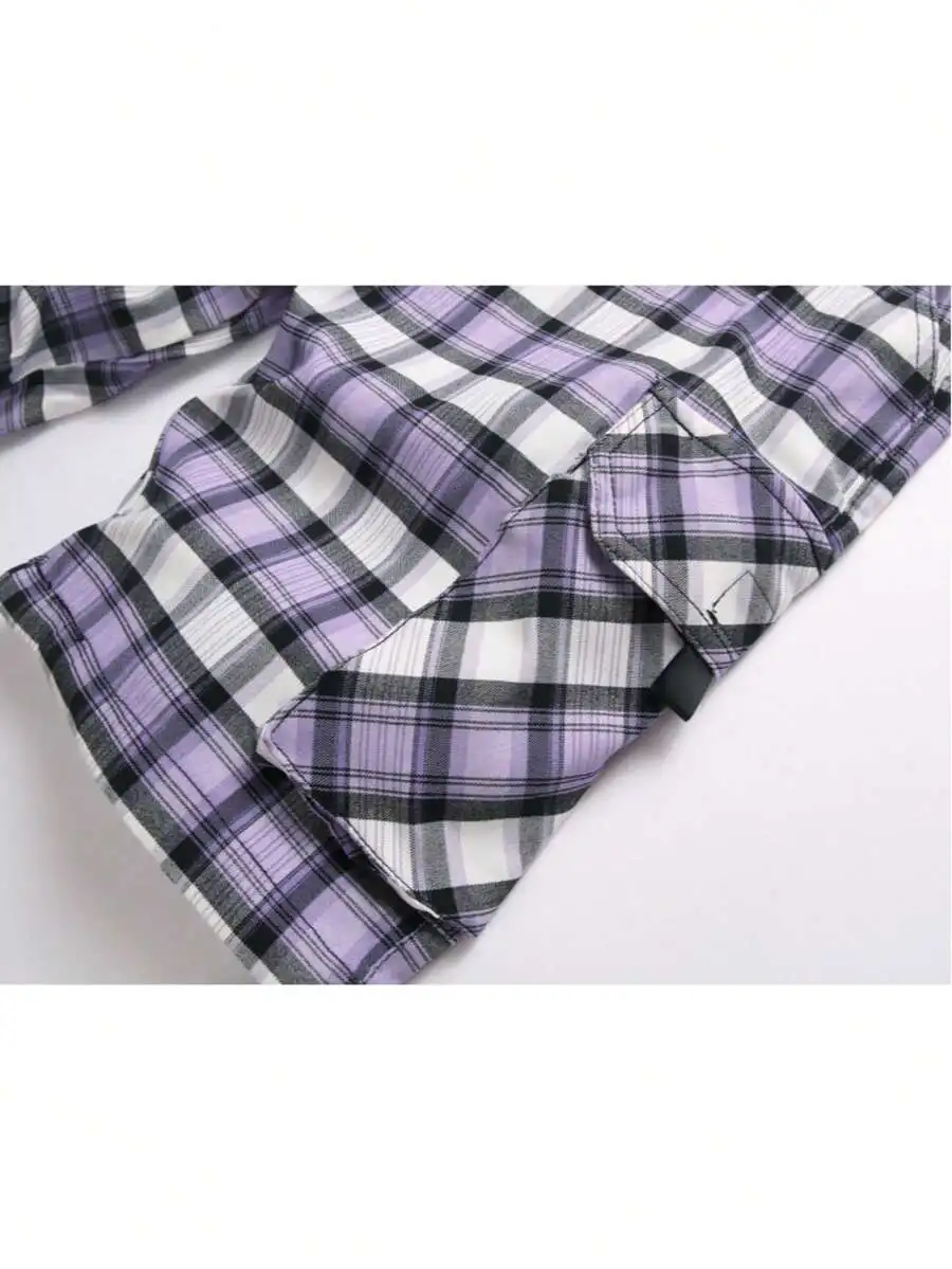 Mens Plaid Cargo Shorts 10 Inseam Relaxed Fit Stretch Cotton Multi Pocket Casual Outdoor Hiking Work Shorts