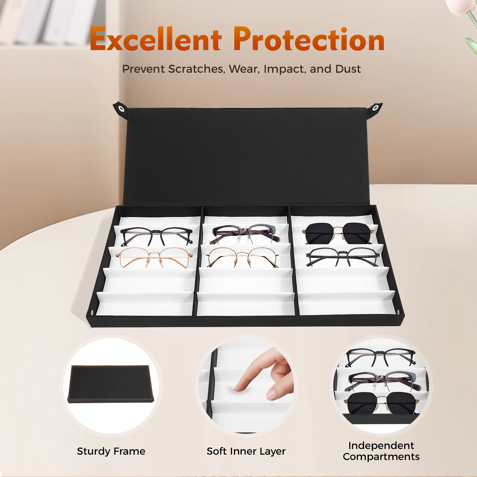 180-Pair Eyeglasses Storage Trolley Case Portable Rolling Organizer Durable Oxford Cloth Travel Case