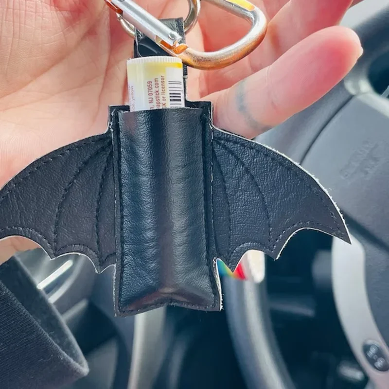 Bat Lipstick Lip Gloss Bag Keychain Holder PU Chapstick Pouch Key Ring Portable Lip Balm Bottle Packaging Cover Key Chain