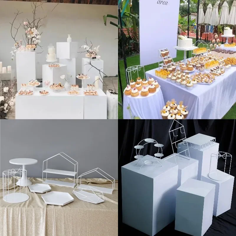 12PCS Buffet Metal Trays Baptism Baby Birthday Party Candy Bar Column Stand Wedding Table Cupcake Cookies Donuts Display Rack