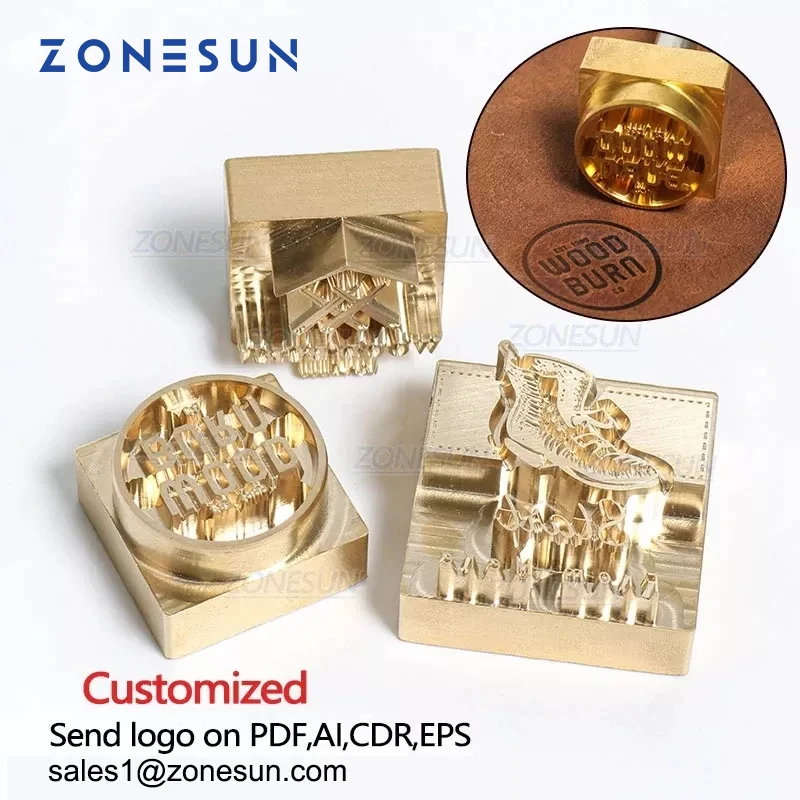 ZONESUN  Customized Logo Stamp Brass Mold Leather Wood PU Copper Stamping Mold Plate For Machine Hot Foil Stamp Wood Burning