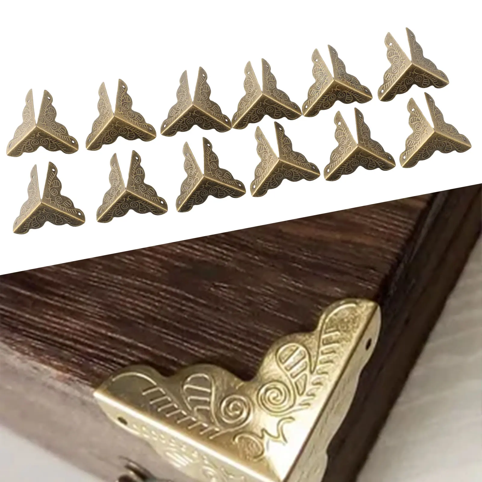 12 PCS Corner Brackets Bronze Triangle Carved Cabinets Corner Protector For Home Furniture Decor Wooden Box Edge Protect Bracket