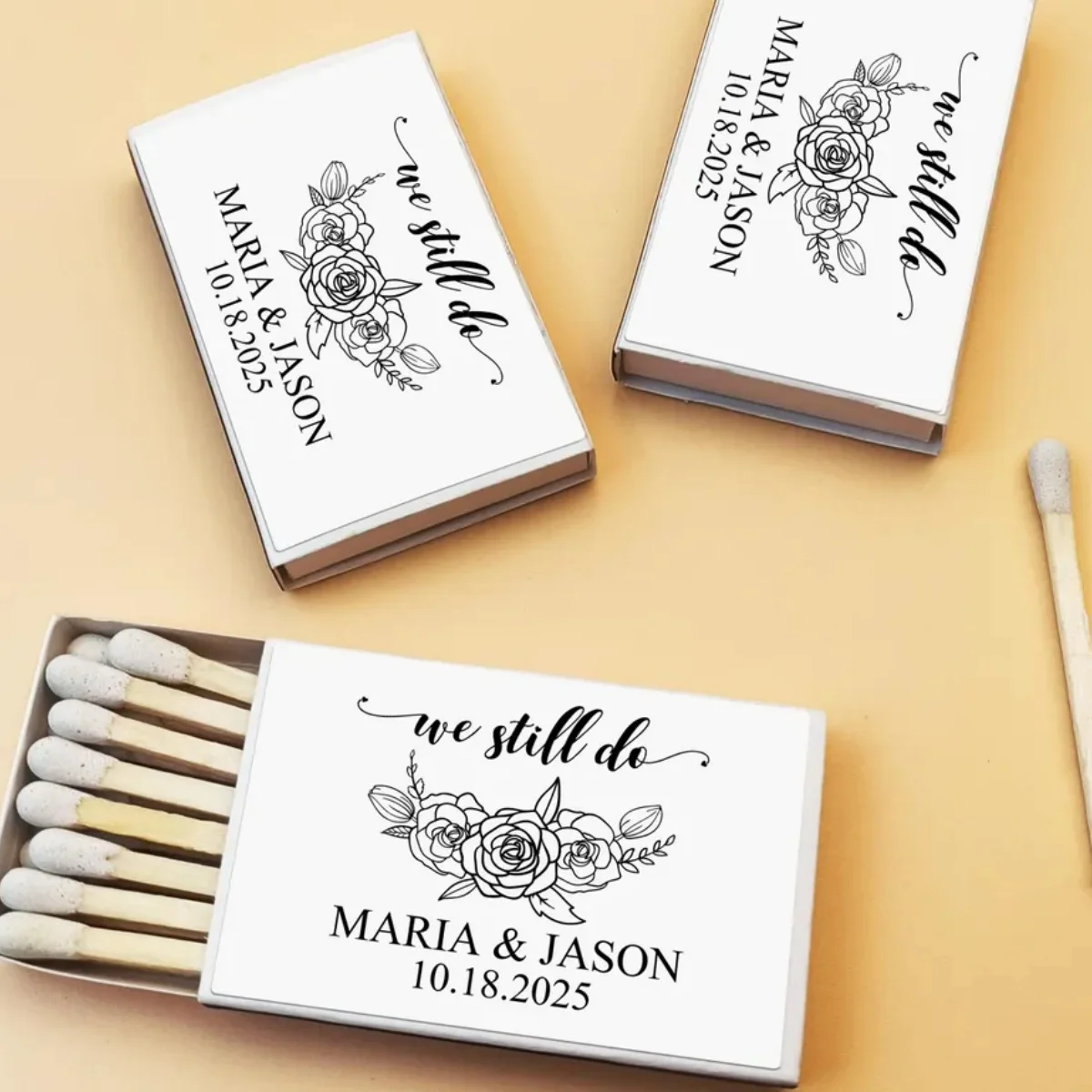 

Матч-коробки для вечеринки по годовщину свадьбы на заказ/Мы все еще сделать Коробки для спичек с цветочным принтом/персонализированные сувениры на годовщину для пар/свадьбы