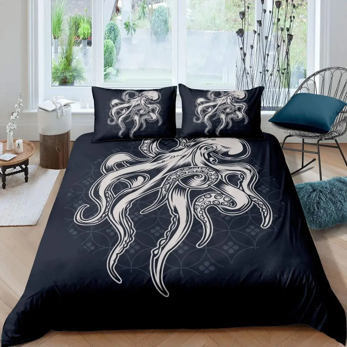 Octopus Duvet Cover Set Teal Blue Octopus Tentacles Twin Bedding Set Sealife Ocean Sea Animal Queen King Polyester Quilt Cover