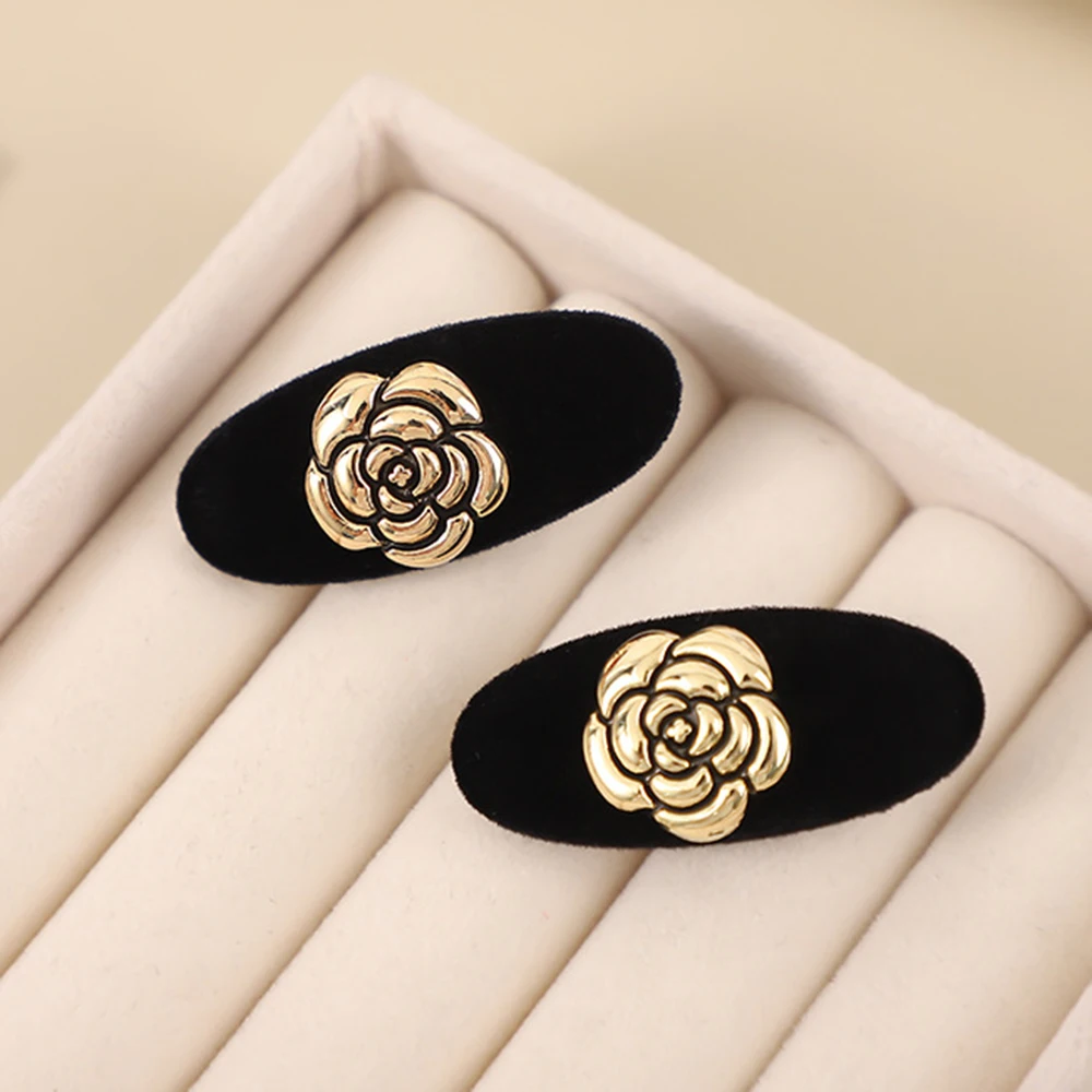 1 Pair Camellia Velvet Hairpin Side Clip Hepburn Style Duckbill Clip Small Bangs Clip Women's Hair Accessories Headdress