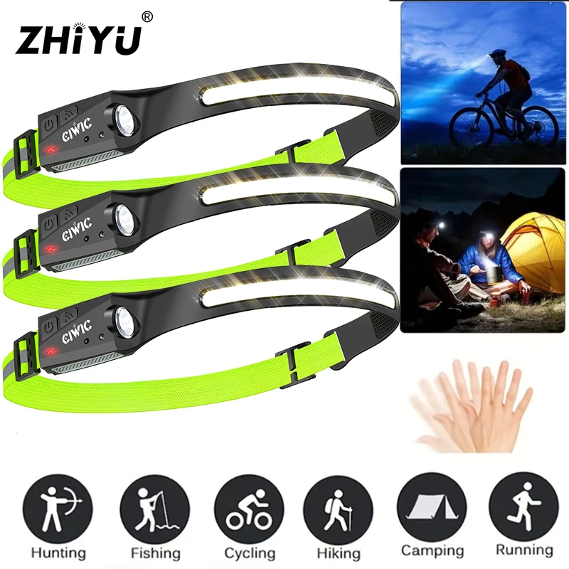 Sensor Headlamp LED Head Flashlight Rechargeable Headlight Built-in 1200mAh Battery 5 Lighting Modes Fishing Camping Lantern