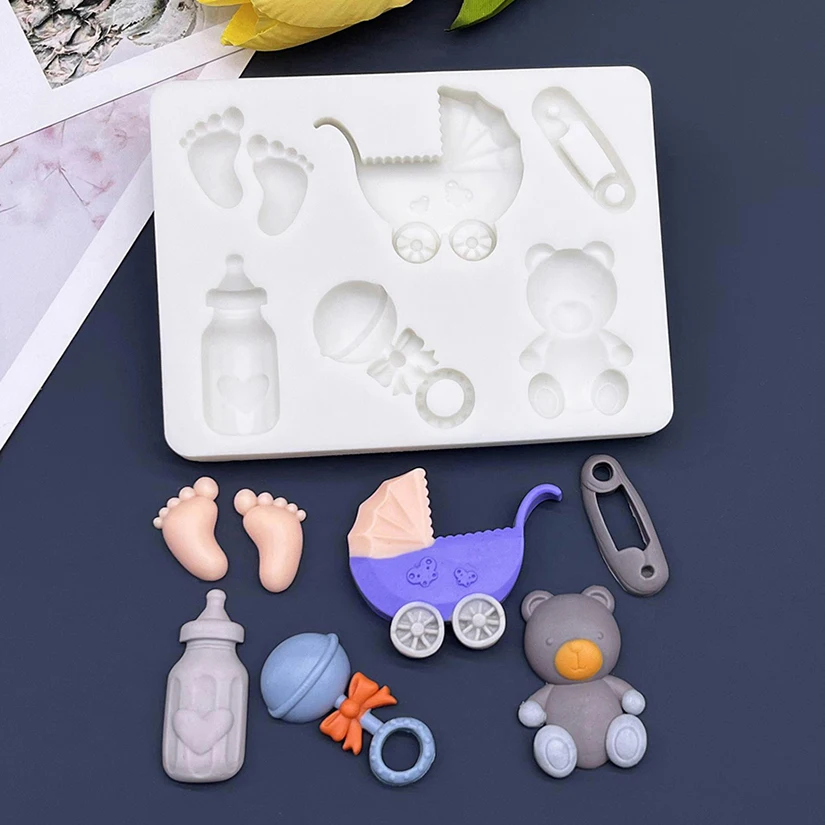 Baby Barriage Feeding Bottle Bear Silicone Sugarcraft Mold Cookie Cupcake Chocolate Baking Mold Fondant Cake Decorating Tools