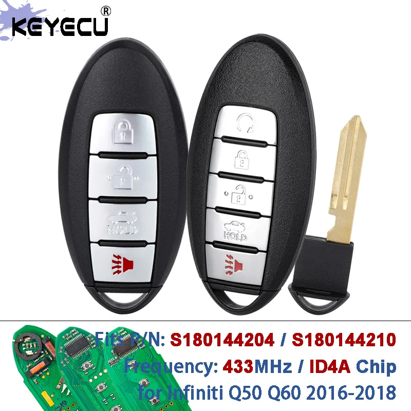 

KEYECU FCC ID: KR5S18014401 Артикул: S180144204 S180144210 434 МГц 4A Чип Смарт-брелок для Infiniti Q50 Q60 2016 2017 2018